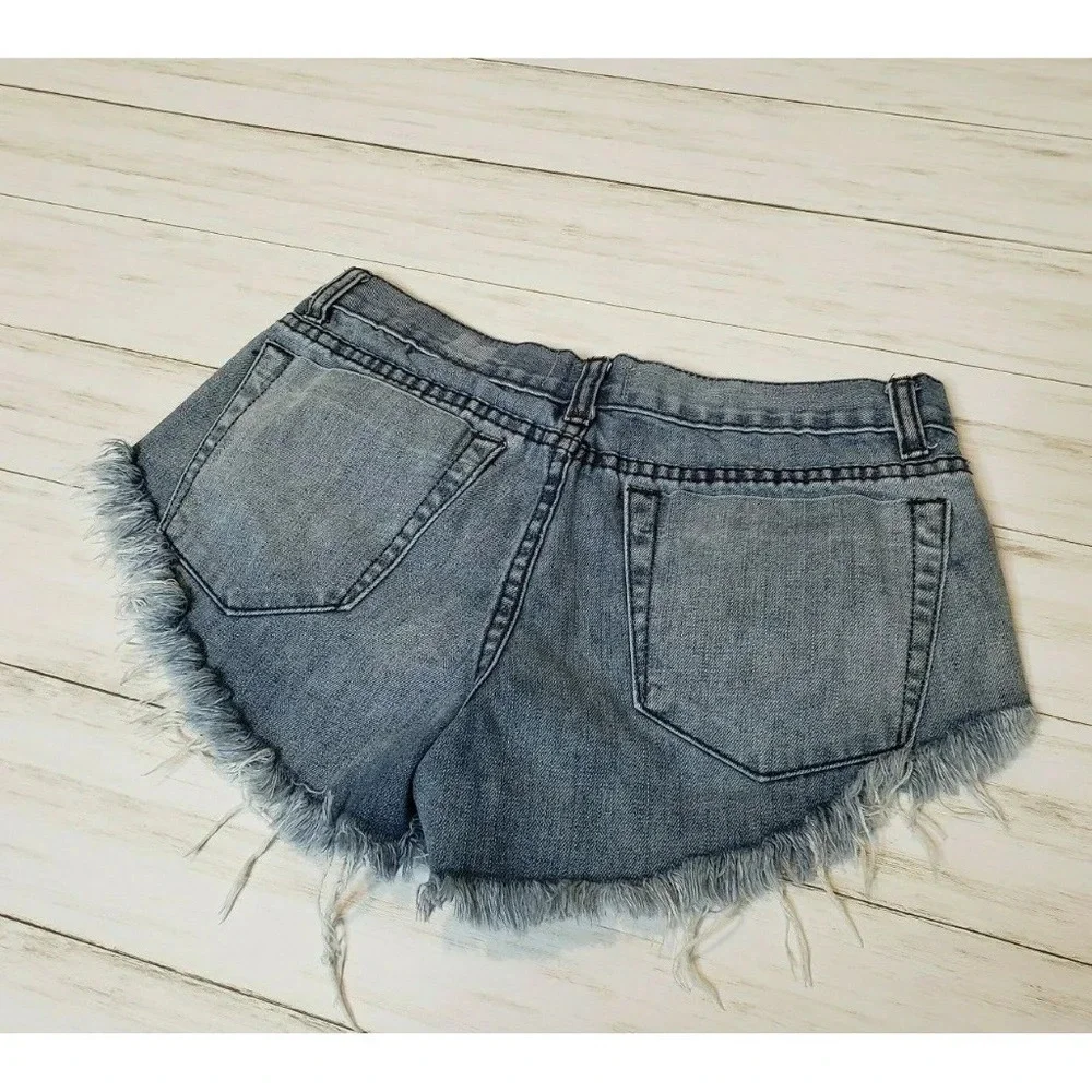 Tobi‎ Crochet Knit Denim Shorts Festival Blue Jean